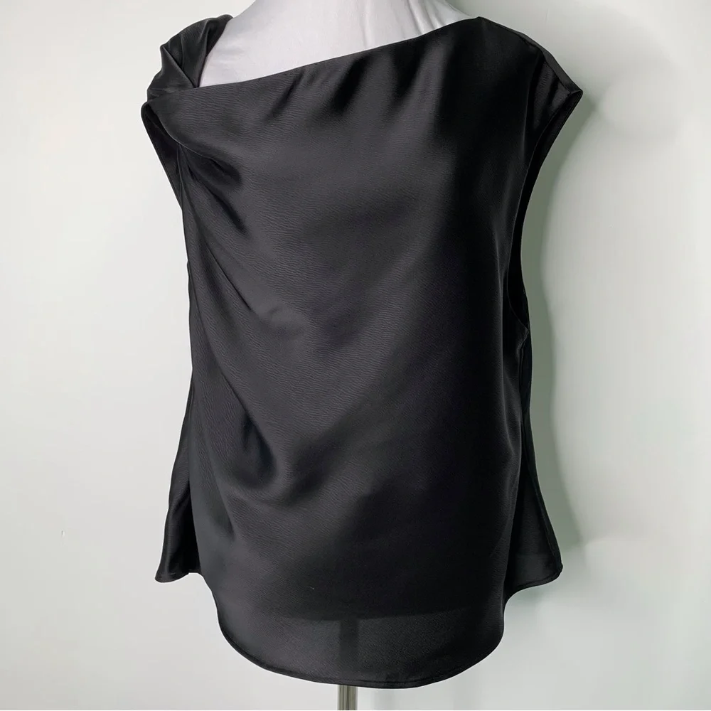 WAYF Women's Cowl Neck Black Sleeveless Asymmetrical Top Size XL - Picture 1 of 14